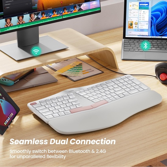 Nulea Wireless Ergonomic Keyboard Split with Wrist Rest White With Pink New RT05 - Picture 6 of 8